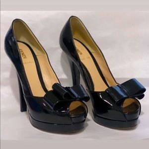 Fendi paten platform peep toe pumps